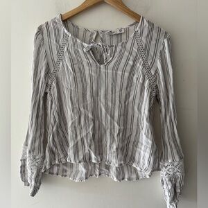Hollister White Striped Long Sleeve Lace Detail Top